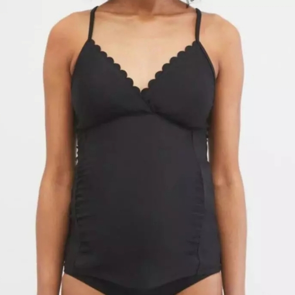 Motherhood Maternity BEACH BUMP salloped Tankini Top UPF 50+ BLACK - Picture 2 of 12